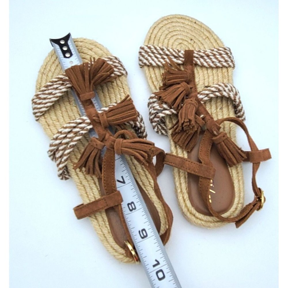Anthropologie Fringed Rope Sandals Neutral Brown Suede Boho Tassel Size 6 M NWOB - Picture 5 of 8